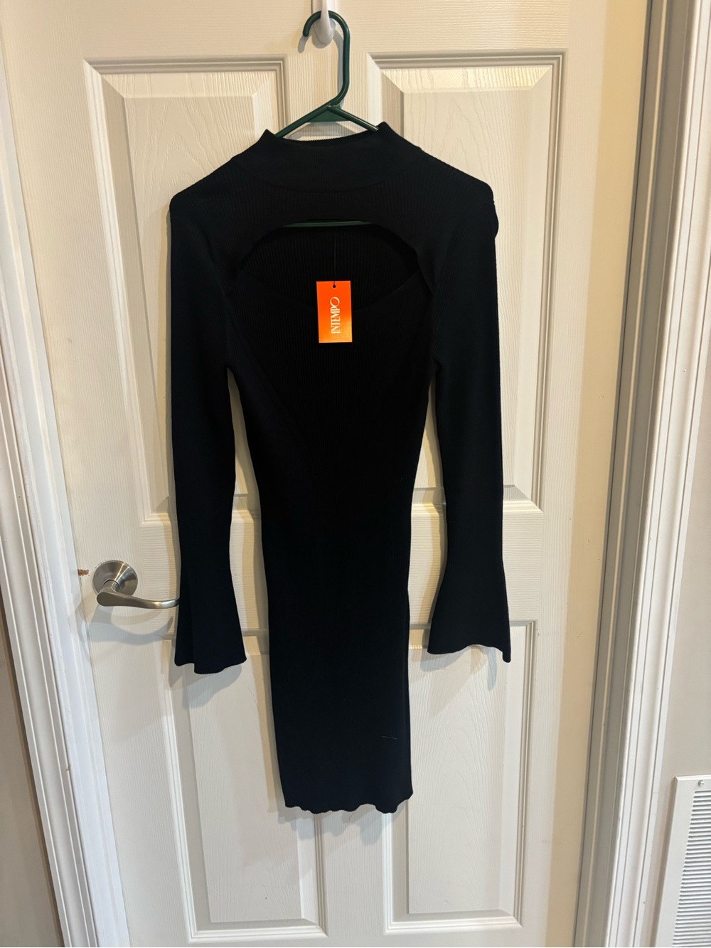 Intimo Black Long-Sleeve Cutout Ribbed Midi Dress